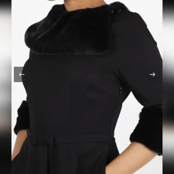 Video Vixen Tabitha Black Faux Fur Collar Flare Dress - Picture 3 of 9